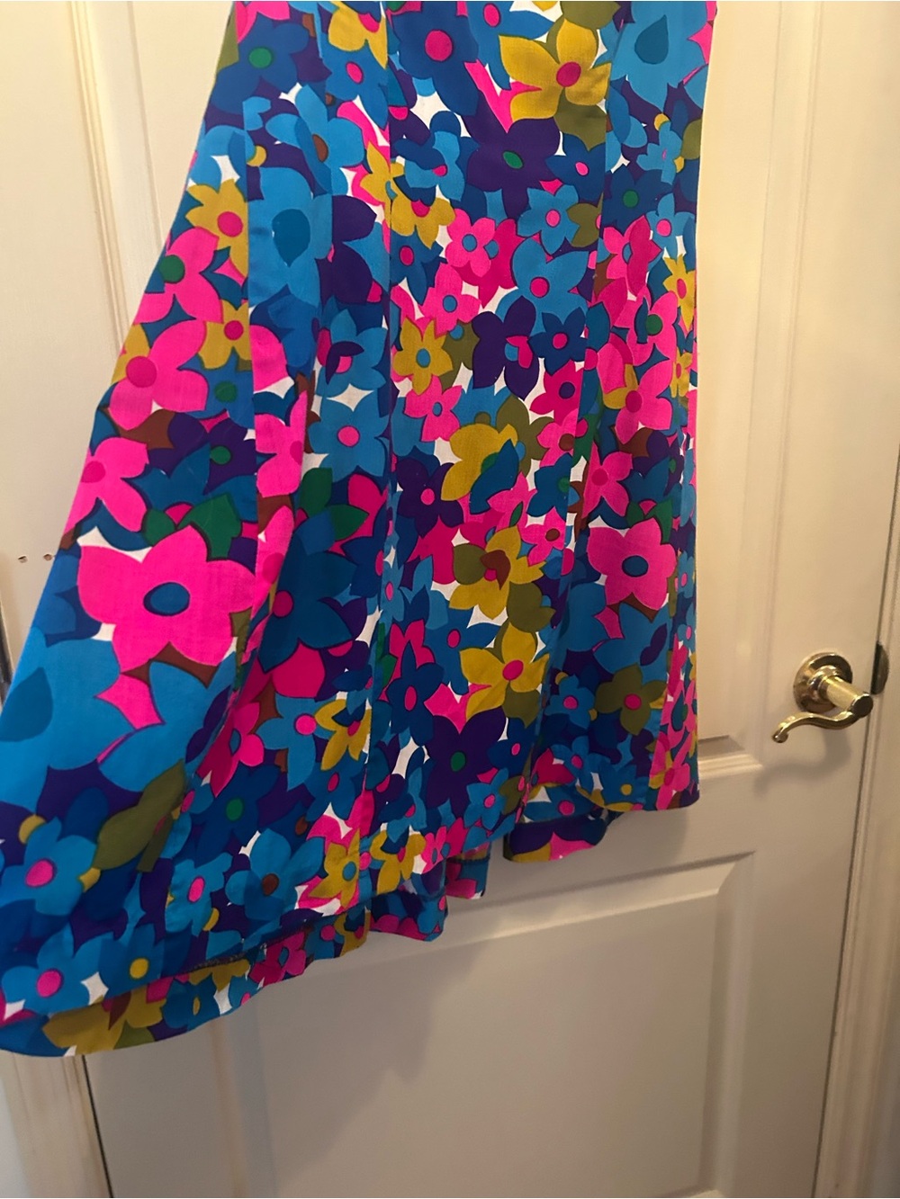 Vintage Floral Midi Dress in Blue, Pink & Green - Sleeveless Shift - Picture 4 of 9